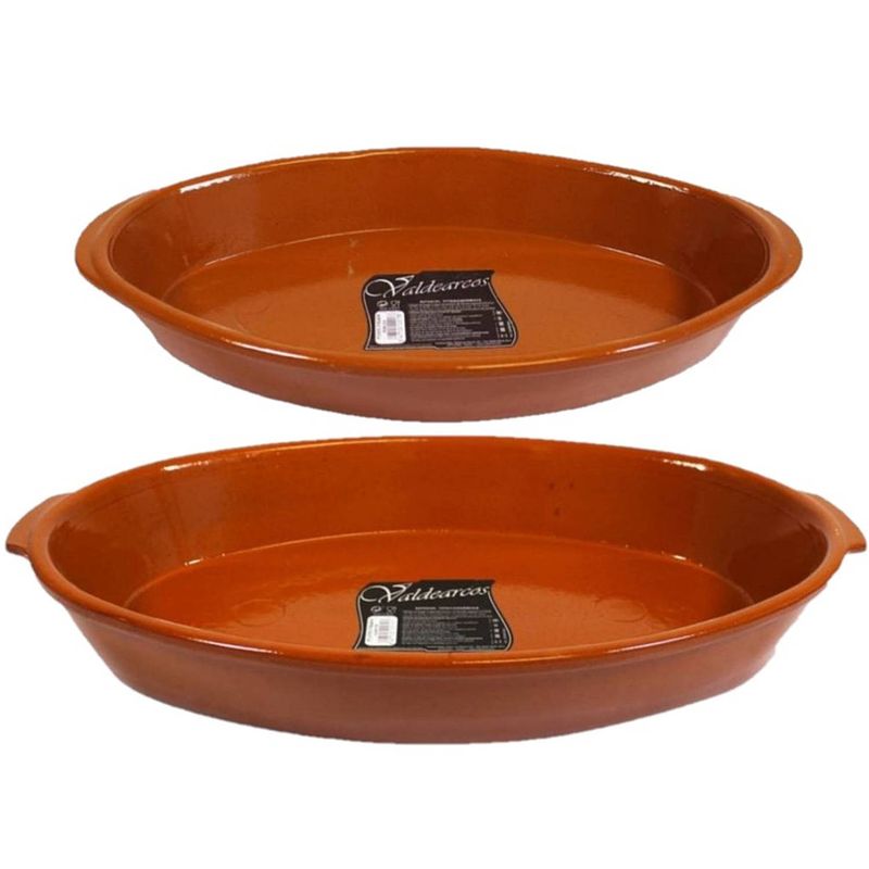 Foto van Set van 2x stuks tapas ovenschalen/serveerschalen terracotta fontein 7 en 2.8 liter - ovenschalen