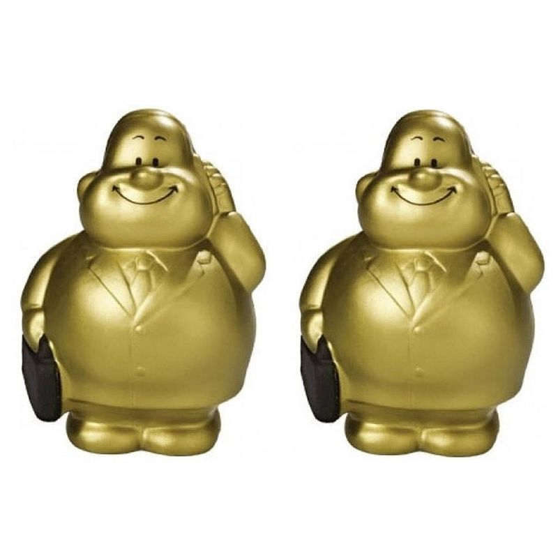 Foto van Set van 2x stuks anti stressbal goud zakenman in pak 9 cm - stressballen