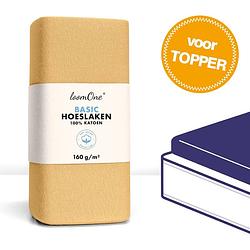 Foto van Loom one hoeslaken topper - 100% jersey katoen - 200x200 cm - tot 10cm matrasdikte- 160 g/m² - beige