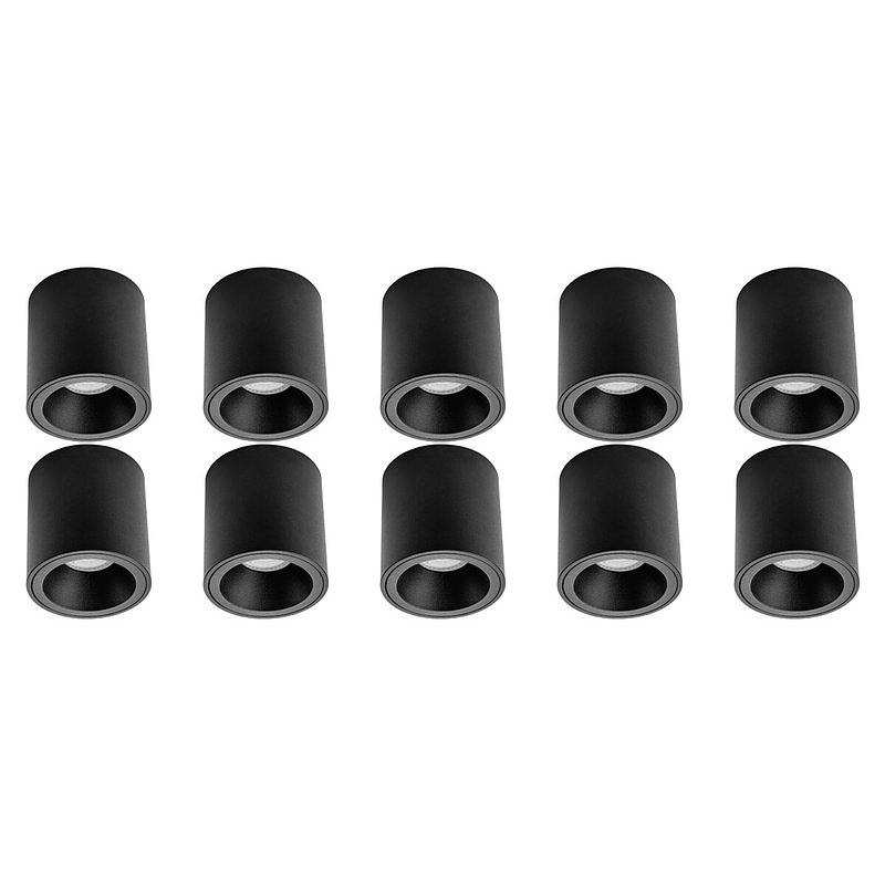 Foto van Opbouwspot 10 pack - pragmi cliron pro - gu10 fitting - opbouw rond - mat zwart - aluminium - verdiept - ø90mm