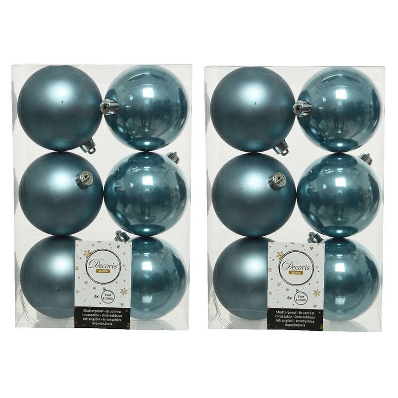 Foto van 18x stuks kunststof kerstballen ijsblauw (blue dawn) 8 cm glans/mat - kerstbal