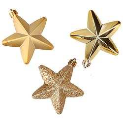 Foto van 6x stuks kunststof sterren kerstballen 7 cm goud glans/mat/glitter - kersthangers