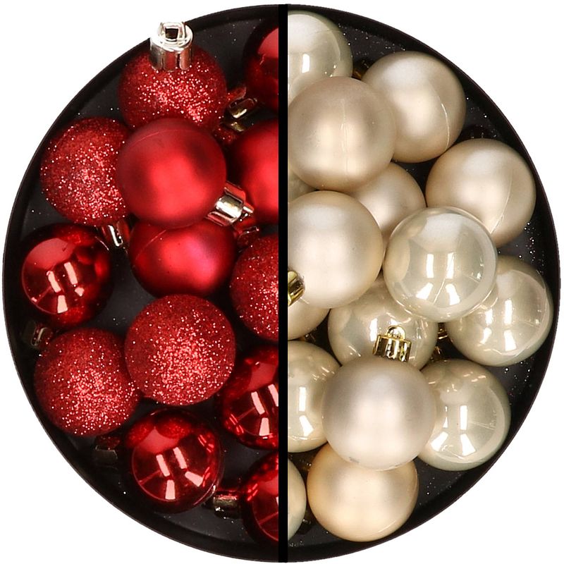 Foto van 36x stuks kunststof kerstballen rood en champagne 3 en 4 cm - kerstbal