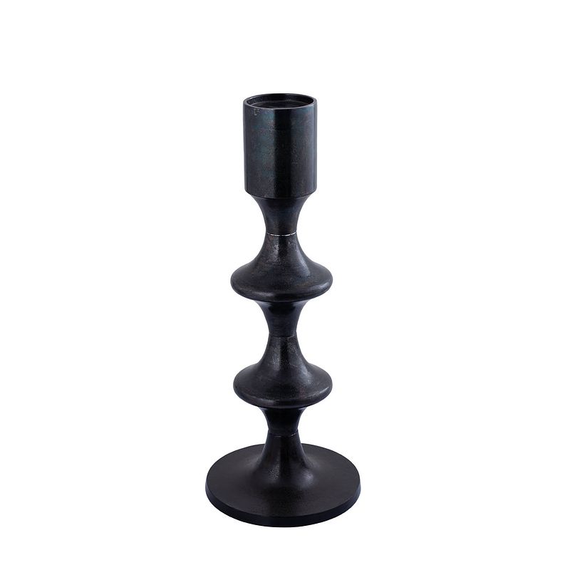 Foto van Ptmd taika black alu round candle holder tabs low