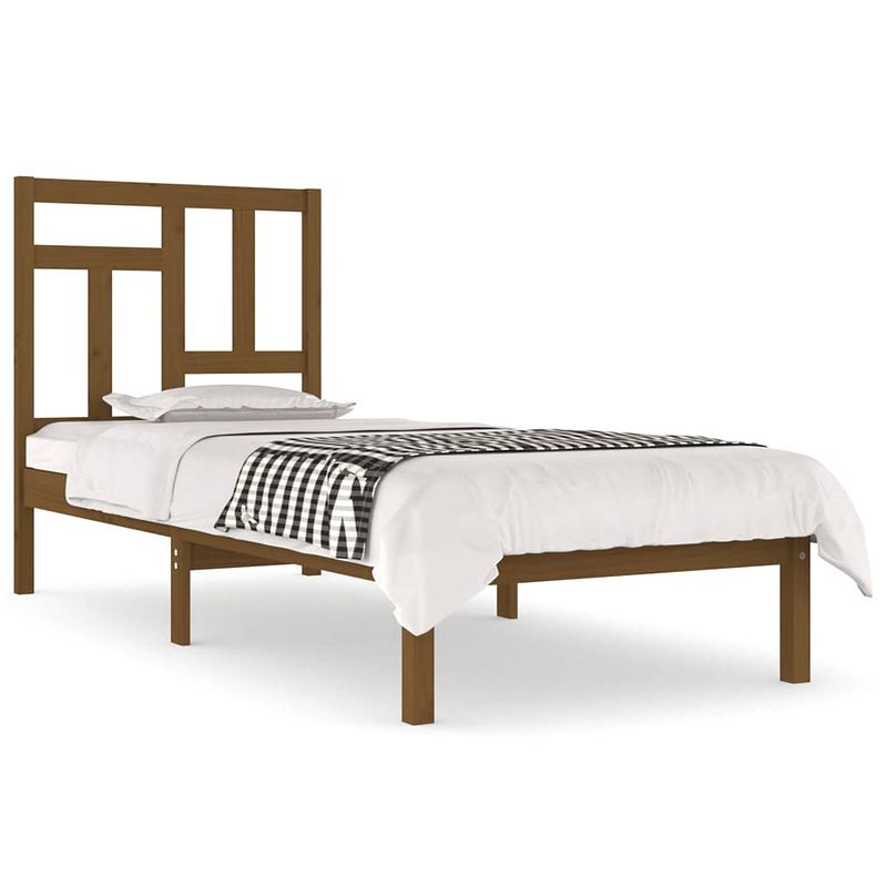 Foto van The living store houten bedframe - massief grenenhout - 205.5 x 95.5 x 31 cm - honingbruin