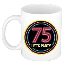 Foto van Verjaardag mok / beker - lets party 75 jaar - neon - 300 ml - verjaardagscadeau - feest mokken