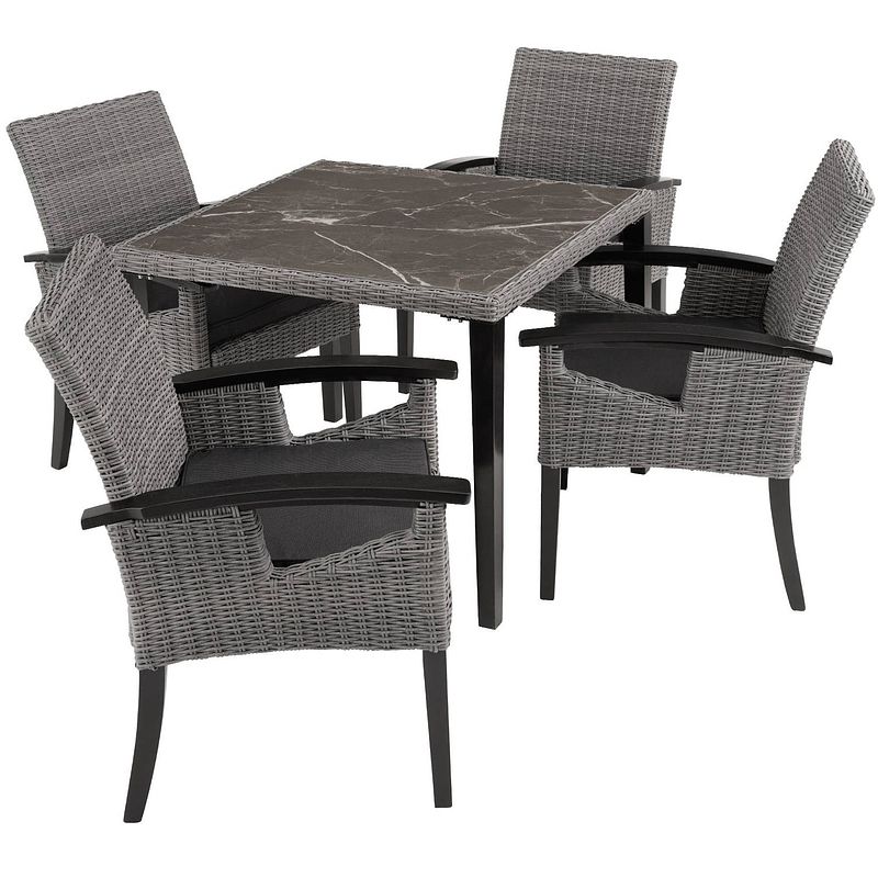 Foto van Tectake® - wicker tafel tarent met 4 stoelen rosarno - grijs - 404857