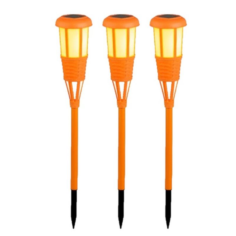 Foto van 3x stuks solar tuinfakkel/tuinlamp oranje op zonne-energie 61 cm - fakkels