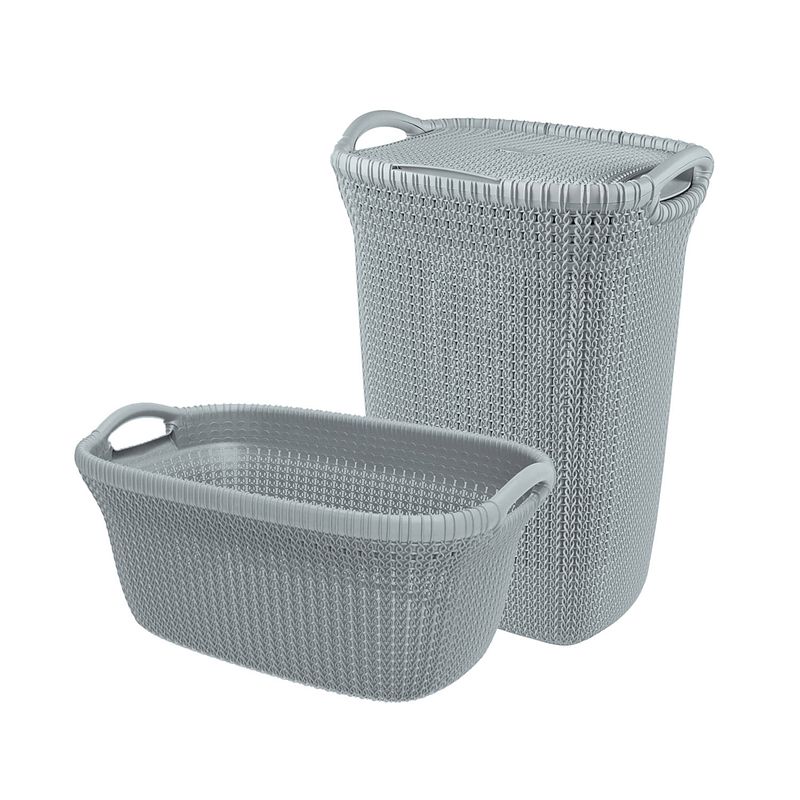 Foto van Curver knit wasmand met deksel 57l + wasmand 40l - blauw/grijs