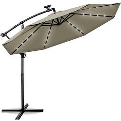 Foto van Tillvex - parasol led solar ø 3m, bruin vrijdragende parasol balkon tuinparasol slinger aluminium