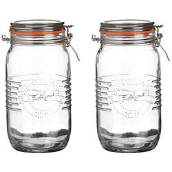 Foto van Urban living voorraadpot/bewaarpot - 2x - 1.5l - glas - met beugelsluiting - d14 x h22 cm - voorraadpot