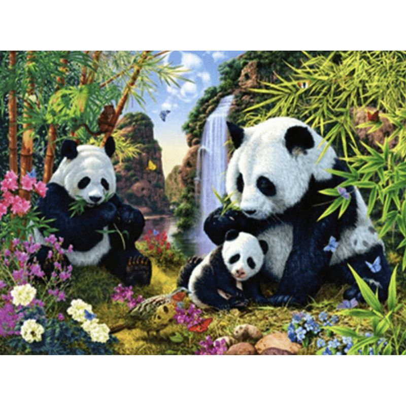 Foto van Diamond painting pakket panda's eten bamboe - volledig - full - 40x30 cm - seos shop ®