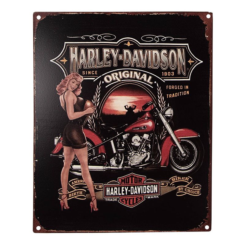 Foto van Clayre & eef tekstbord 20x25 cm zwart rood ijzer vrouw met motor harley davidson wandbord spreuk wandplaat zwart