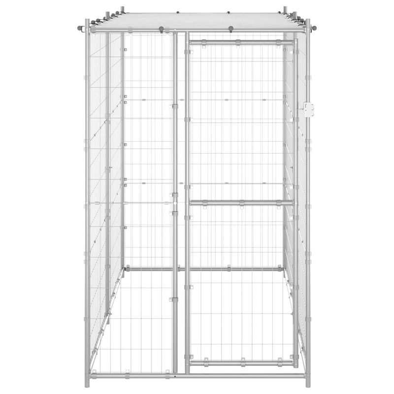 Foto van The living store hondenkennel - zilver - 110 x 220 x 180 cm - met dak en deur