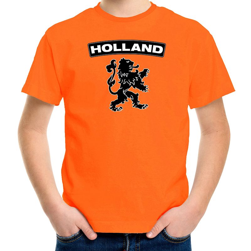 Foto van Oranje holland supporter shirt met zwarte leeuw kinderen - oranje holland supporter/ fan kleding xs (110-116)