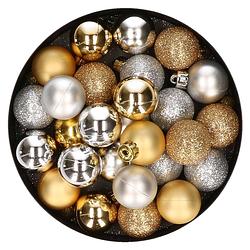 Foto van 28x stuks kunststof kerstballen zilver en goud mix 3 cm - kerstbal