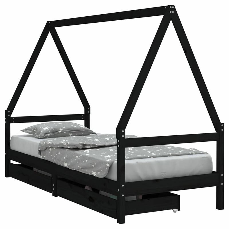 Foto van Vidaxl kinderbedframe met lades 90x200 cm massief grenenhout zwart