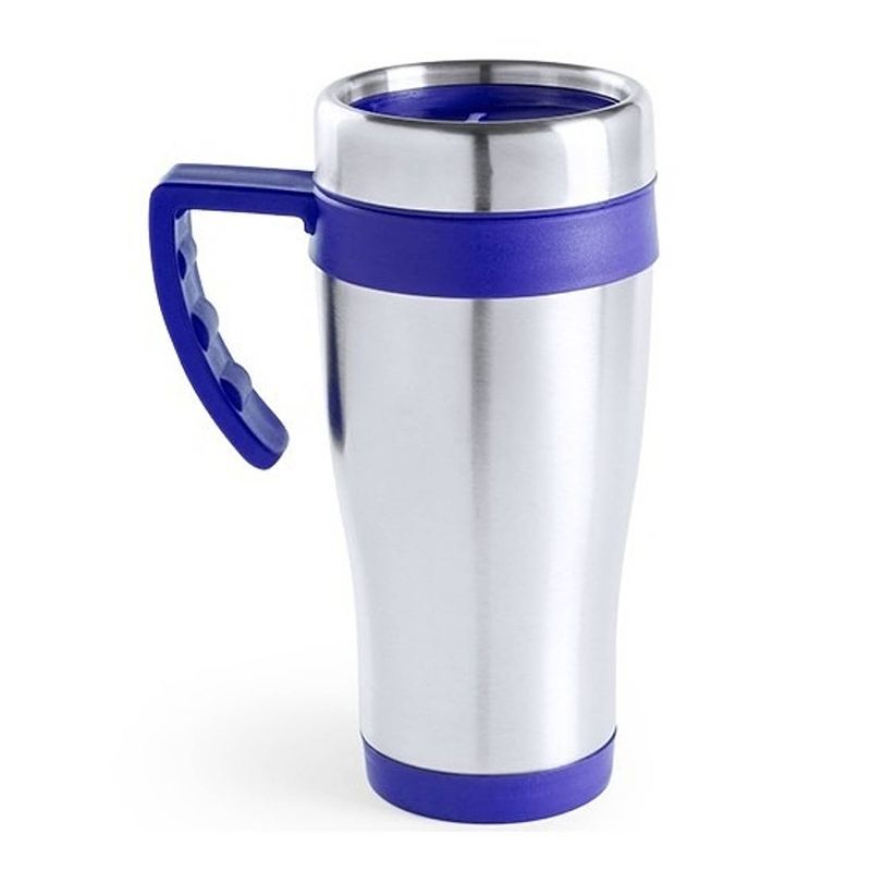 Foto van Rvs thermosbeker/warm houd koffiebeker blauw 500 ml - thermosbeker