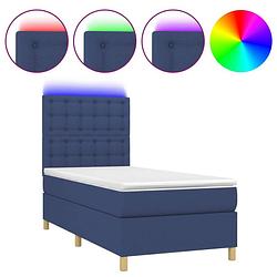 Foto van The living store boxspring - blauw - 193 x 90 x 118/128 cm - verstelbaar hoofdbord - led-verlichting - pocketvering