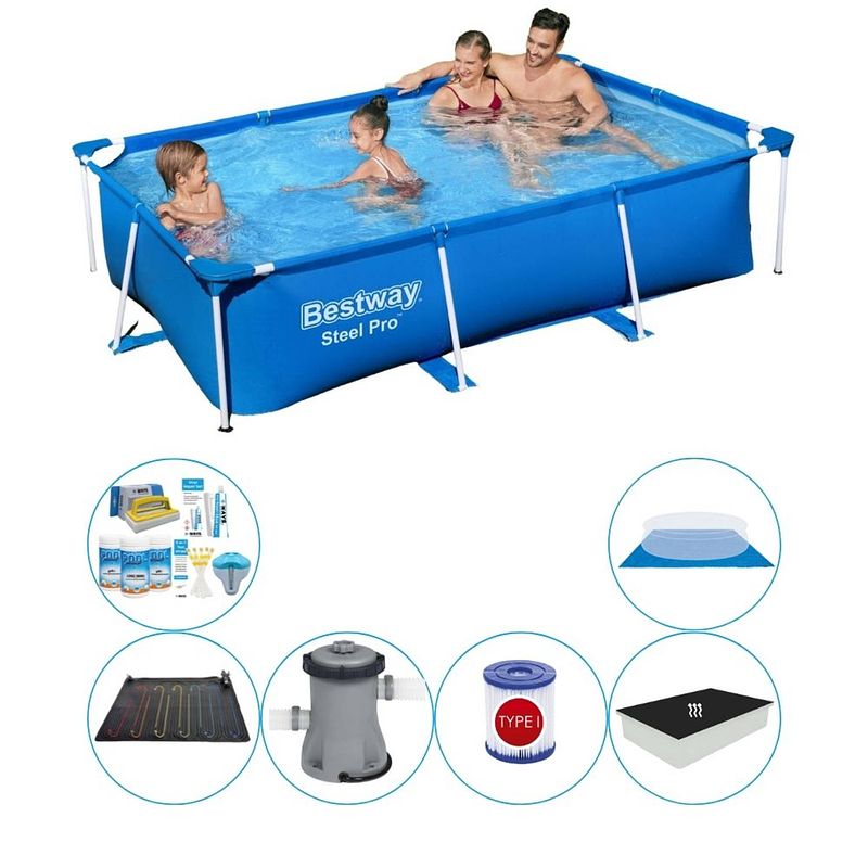 Foto van Bestway steel pro rechthoekig zwembad - 259 x 170 x 61 cm - blauw - inclusief toebehoren