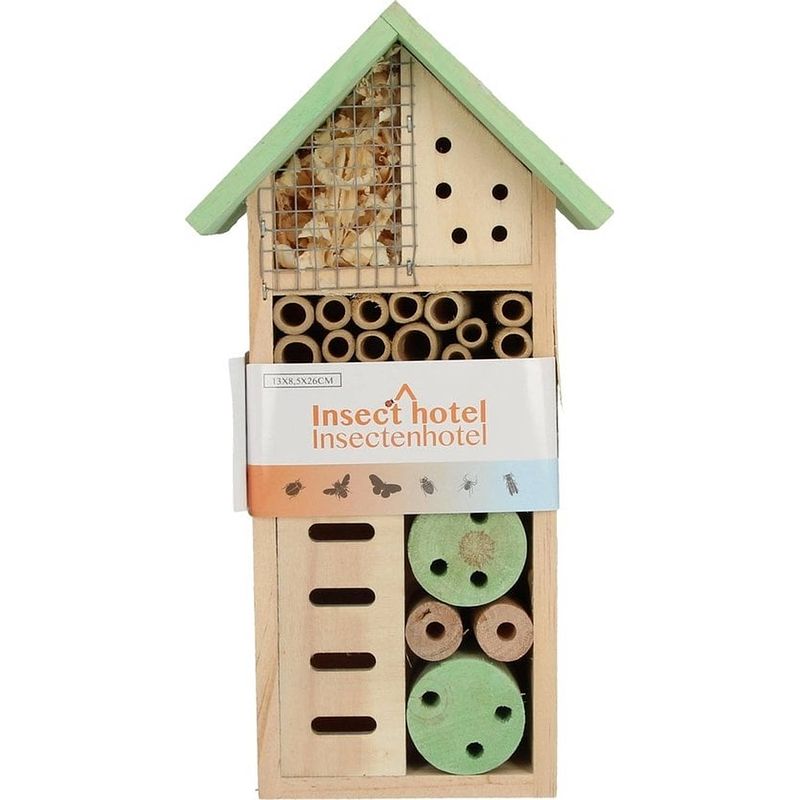 Foto van Pro garden insectenhotel 13 x 8,5 x 26 cm hout roze/naturel