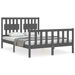 Foto van The living store bedframe - grenenhout - grijs - 205.5 x 125.5 x 100 cm - multiplex lattenbodem