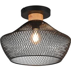 Foto van Led plafondlamp - plafondverlichting - trion jenna - e27 fitting - rond - mat zwart - aluminium