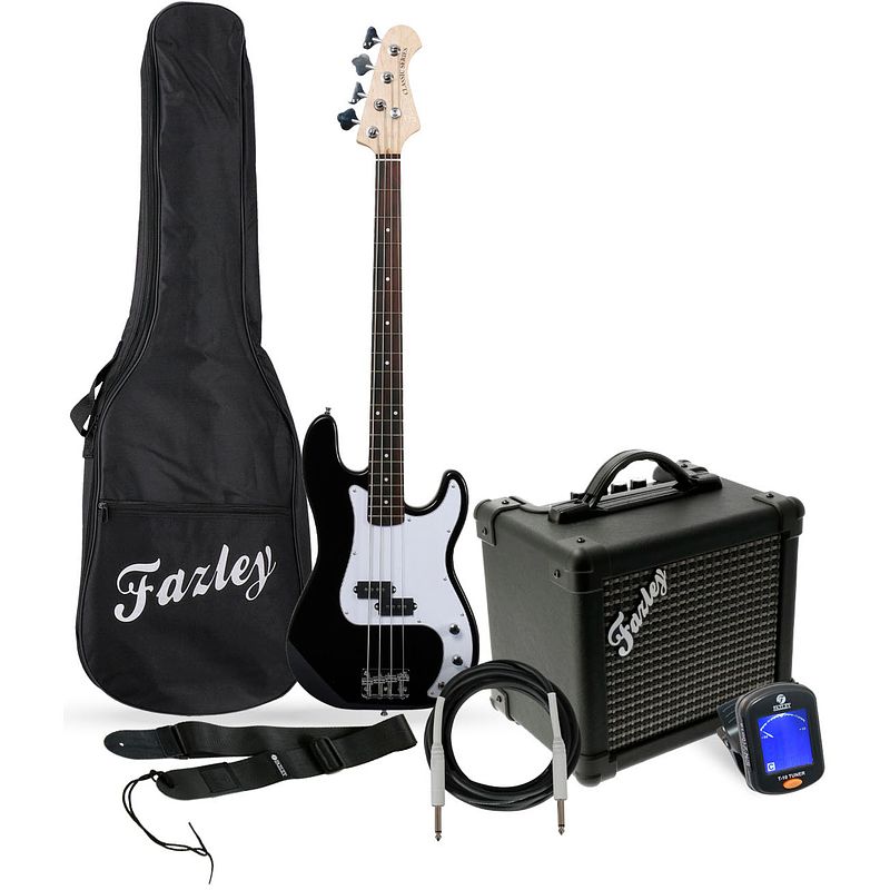 Foto van Fazley fpb118 starter pack black elektrische basgitaar starterset