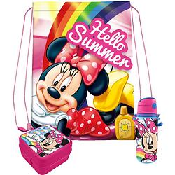 Foto van Disney minnie mouse lunchbox set voor kinderen - 3-delig - roze - incl. gymtas/schooltas - lunchboxen