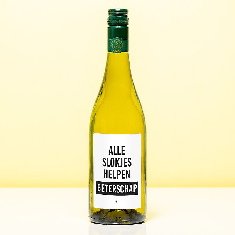 Foto van Wijnfles beterschap alle slokjes helpen - wit (sauvignon blanc)