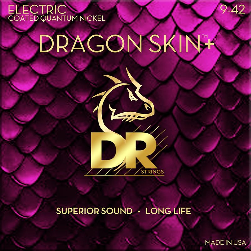 Foto van Dr strings dragon skin+ coated electric guitar strings light 9-42 voor elektrische gitaar