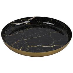 Foto van Dienblad/serveer tray marble - metaal - zwart/goud - dia 30 cm - dienbladen