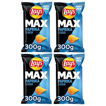 Foto van 2 zakken lay'ss max 300 gram, doritos 272 gram of bugles 160 gram | lay'ss max ribbel chips paprika 4 x 300gr aanbieding bij jumbo