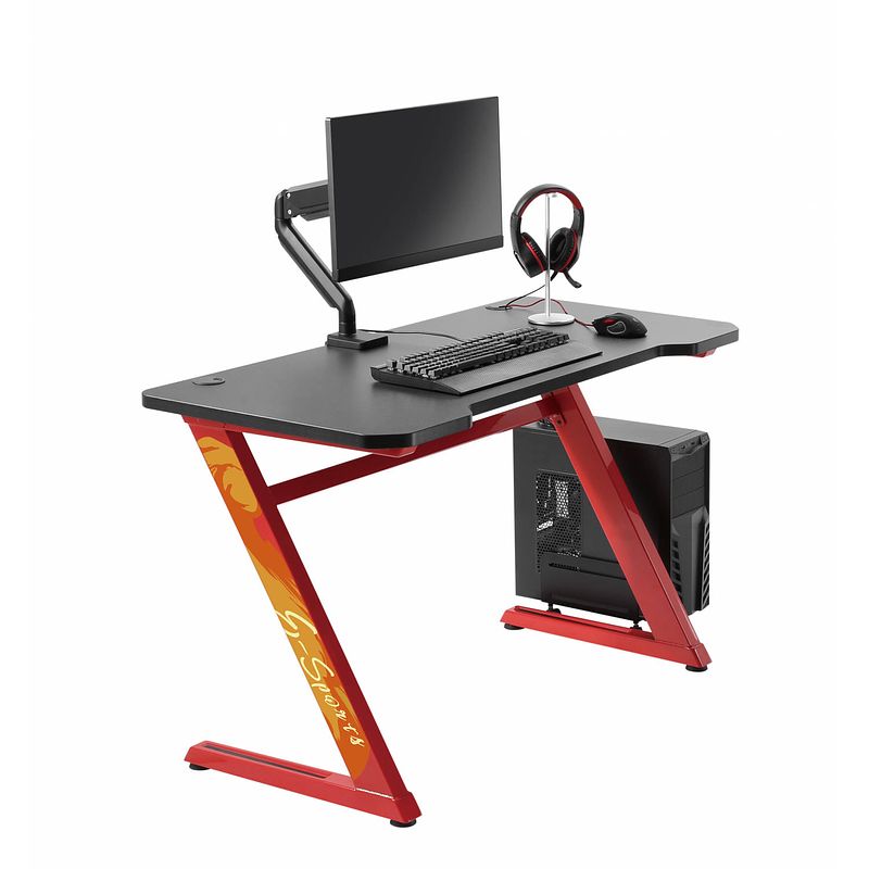 Foto van Computer game bureau gaming desk thomas rood zwart ideaal voor uw game set up 120 cm x 60 cm