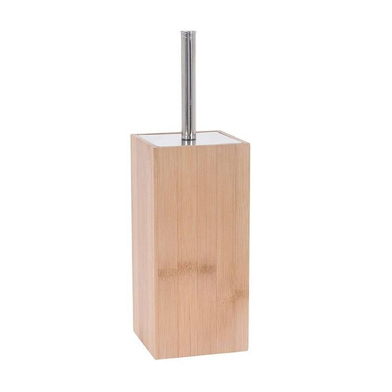 Foto van Bamboe houten toiletborstelhouder met toiletborstel 34 cm - toiletborstels