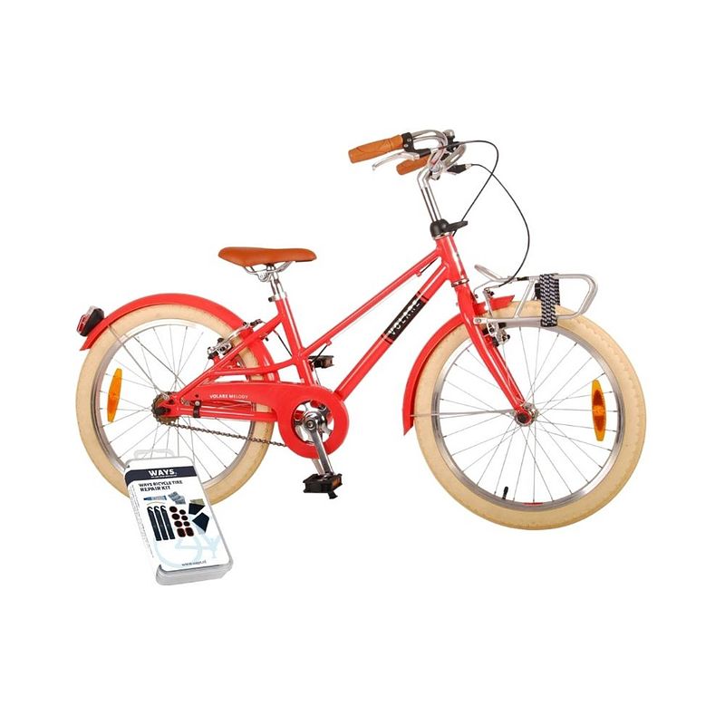 Foto van Volare kinderfiets melody - 20 inch - koraal rood - twee handremmen - inclusief ways bandenplakset