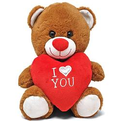 Foto van Donker bruine pluche knuffelbeer/teddybeer met i love you hartje 20 cm - knuffelberen