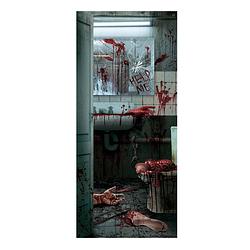 Foto van Fiestas horror deur scenesetter/deurposter - bloederige badkamer - halloween thema versiering - 180 x 80 cm - feestdeurd