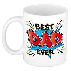 Foto van Bellatio decorations vaderdag cadeau koffiemok - best dad ever - blauw - 300 ml - mok met tekst - feest mokken