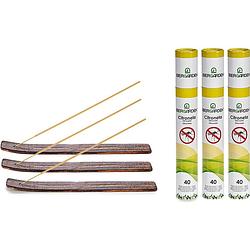Foto van Ibergarden citronella wierrook sticks - met houder/plankje - anti muggen - 120x sticks - 32 cm
