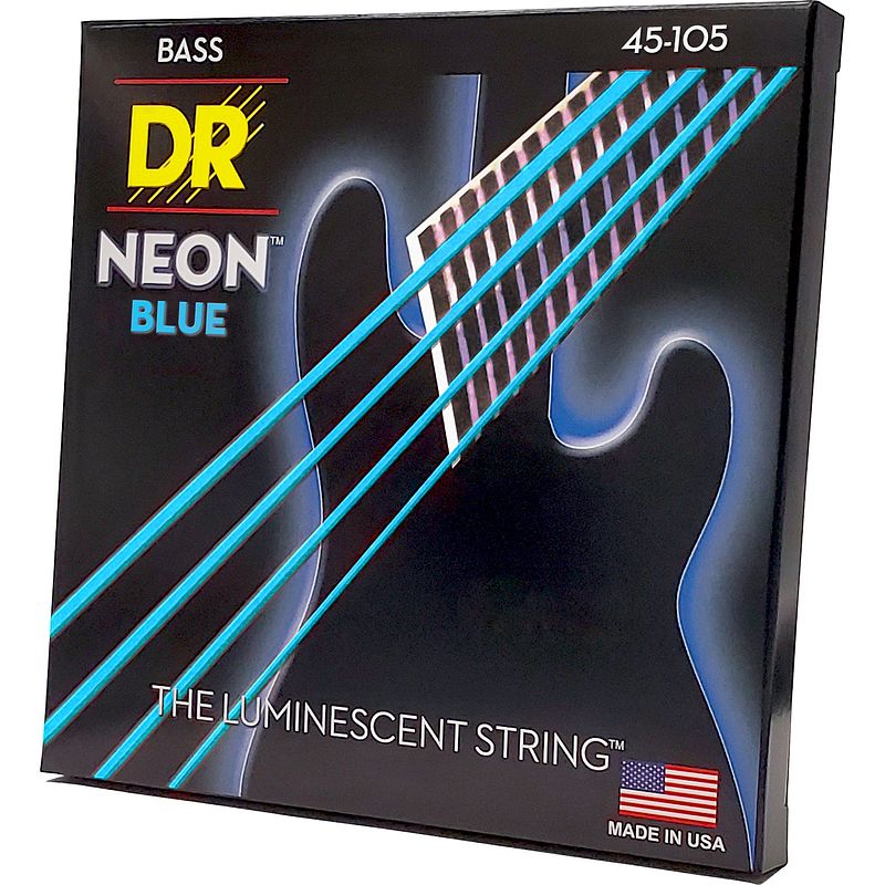 Foto van Dr strings nbb-45 hi-def neon blue 45-105 set snaren voor elektrische basgitaar