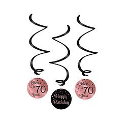 Foto van Paper dreams swirlslingers 70 jaar 70 cm roze/zwart 3 stuks