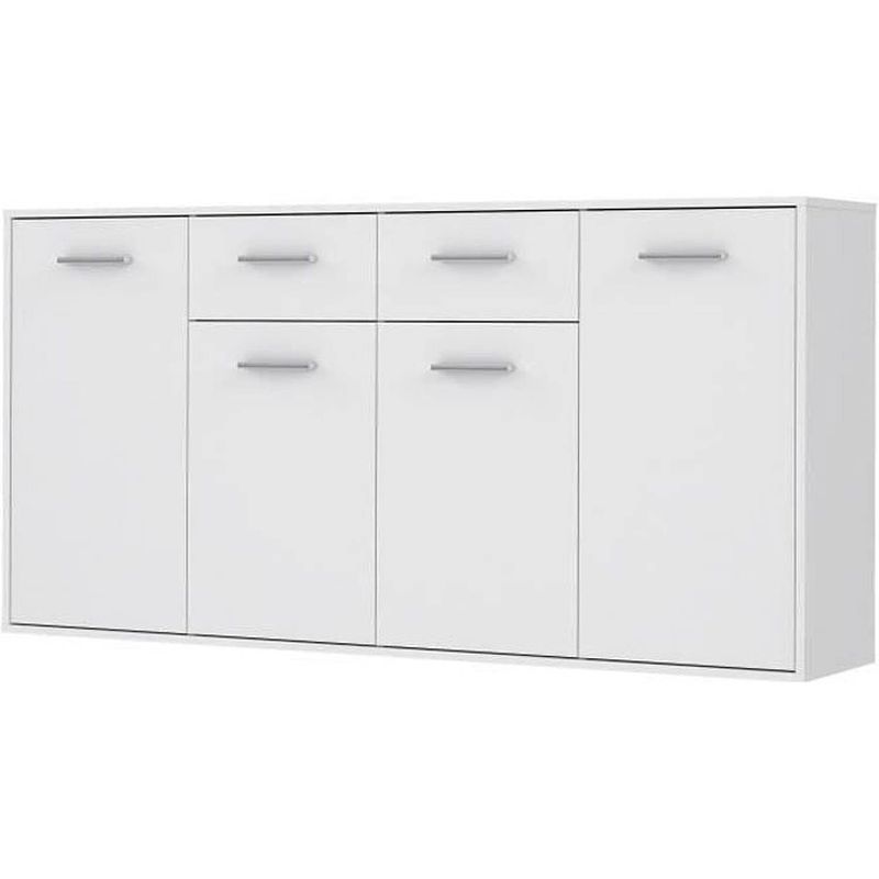 Foto van Pilvi laag dressoir 4 deuren 4 laden - mat wit - b 162,3 x d 34,2 x h 88,1 cm