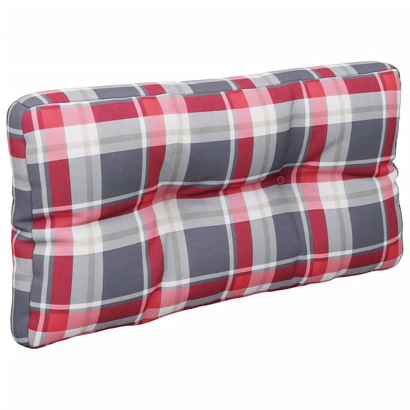 Foto van The living store palletkussen - 80 x 40 x 10 cm - rood ruitpatroon - polyester - holle vezel