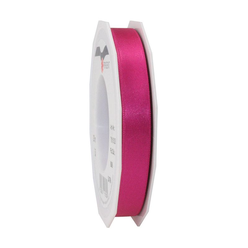 Foto van 1x luxe hobby/decoratie fuchsia roze satijnen sierlinten 1,5 cm/15 mm x 25 meter - cadeaulinten