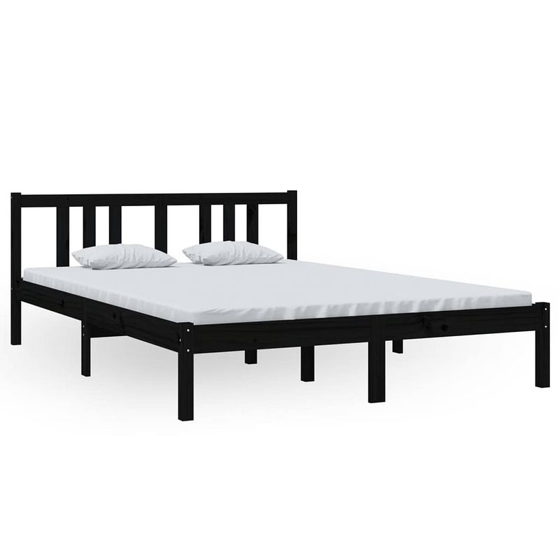 Foto van The living store bedframe - houten - grenenhout - 205.5 x 145.5 x 69.5 cm - zwart