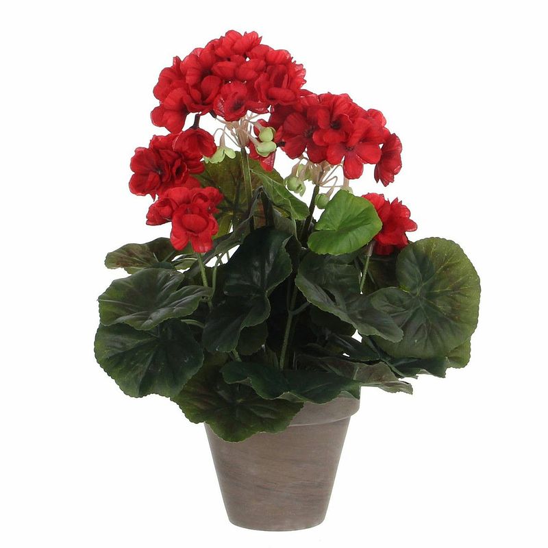 Foto van Geranium kunstplant rood in keramieken pot h34 x d20 cm - kunstplanten