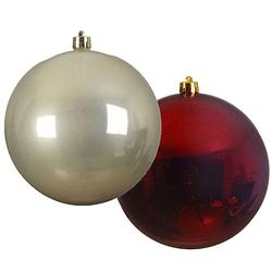 Foto van Grote decoratie kerstballen - 2x st - 20 cm - champagne en donkerrood - kunststof - kerstbal