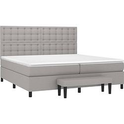 Foto van The living store boxspringbed - pocketvering - grijze stof - 203 x 200 x 118/128 cm - verstelbaar hoofdbord -