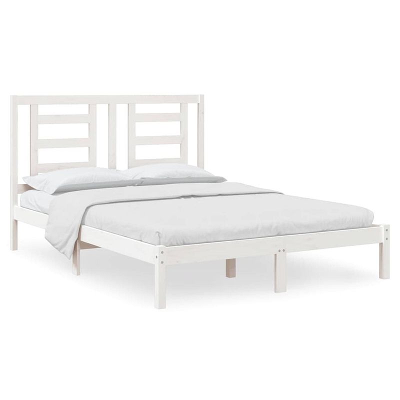 Foto van The living store houten bedframe - kingsize - hoogwaardig grenenhout - comfortabel hoofdeinde - wit